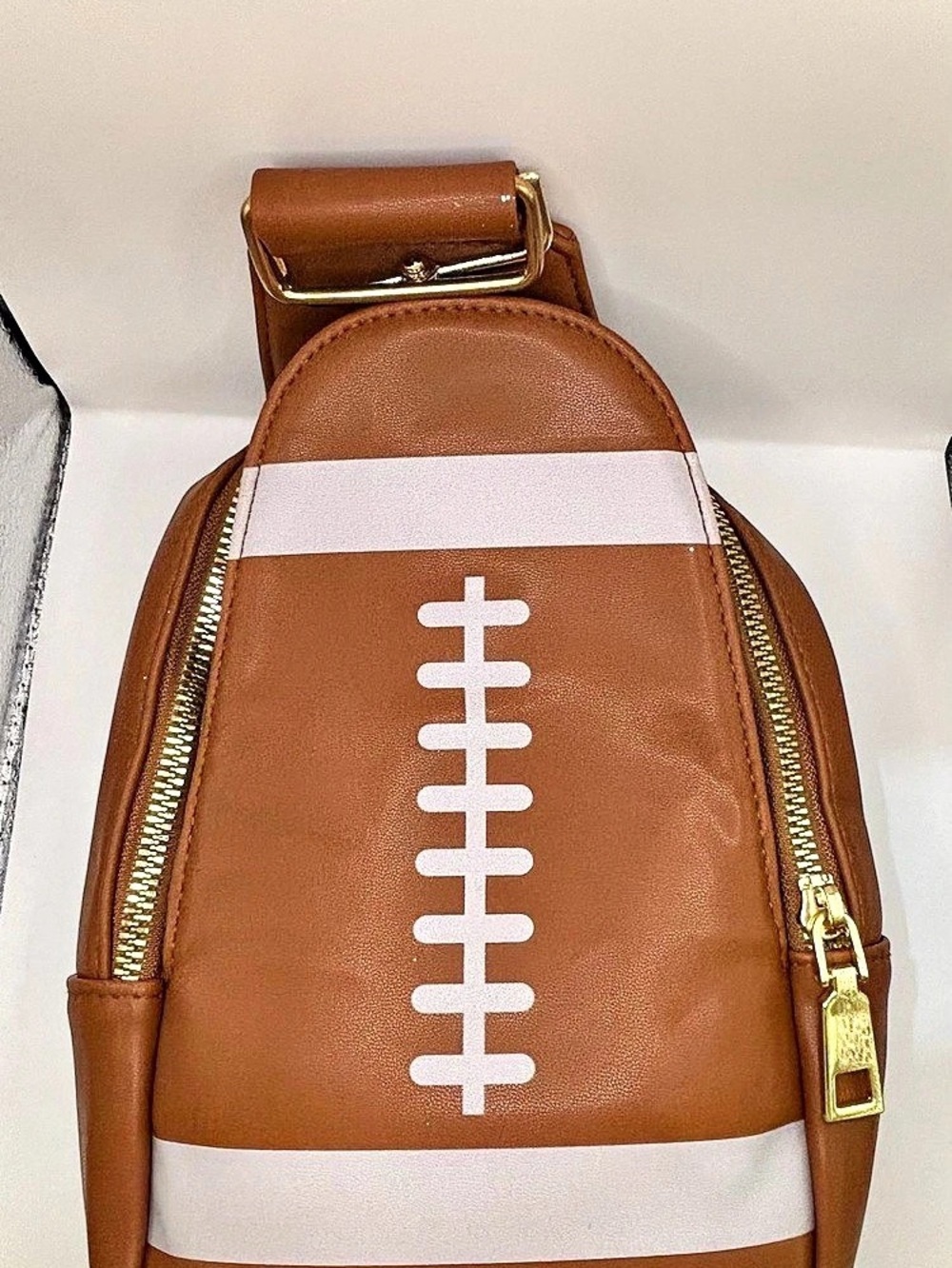 Football Crossbody purse in Brown & White